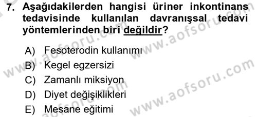 Yaşlılarda Görülebilecek Sorunlar Ve Bakım Hizmetleri Dersi 2017 - 2018 Yılı (Vize) Ara Sınav Soruları 7. Soru