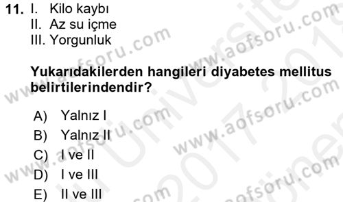 Yaşlılarda Görülebilecek Sorunlar Ve Bakım Hizmetleri Dersi 2017 - 2018 Yılı (Final) Dönem Sonu Sınav Soruları 11. Soru