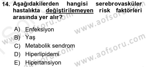 Yaşlılarda Görülebilecek Sorunlar Ve Bakım Hizmetleri Dersi 2017 - 2018 Yılı (Final) Dönem Sonu Sınav Soruları 14. Soru