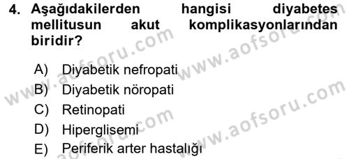 Yaşlılarda Görülebilecek Sorunlar Ve Bakım Hizmetleri Dersi 2017 - 2018 Yılı (Final) Dönem Sonu Sınav Soruları 4. Soru