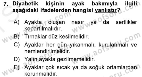 Yaşlılarda Görülebilecek Sorunlar Ve Bakım Hizmetleri Dersi 2017 - 2018 Yılı (Final) Dönem Sonu Sınav Soruları 7. Soru