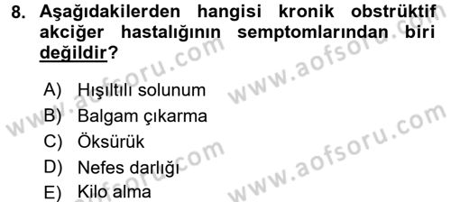 Yaşlılarda Görülebilecek Sorunlar Ve Bakım Hizmetleri Dersi 2017 - 2018 Yılı (Final) Dönem Sonu Sınav Soruları 8. Soru