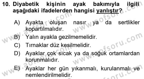 Yaşlılarda Görülebilecek Sorunlar Ve Bakım Hizmetleri Dersi 2018 - 2019 Yılı 3 Ders Sınav Soruları 10. Soru