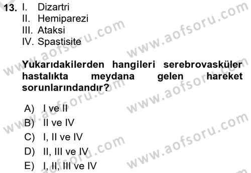 Yaşlılarda Görülebilecek Sorunlar Ve Bakım Hizmetleri Dersi 2018 - 2019 Yılı 3 Ders Sınav Soruları 13. Soru