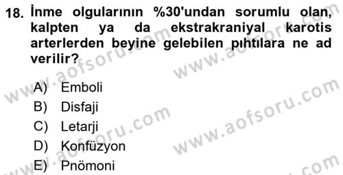 Yaşlılarda Görülebilecek Sorunlar Ve Bakım Hizmetleri Dersi 2018 - 2019 Yılı 3 Ders Sınav Soruları 18. Soru