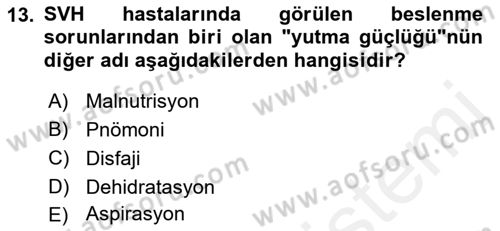 Yaşlılarda Görülebilecek Sorunlar Ve Bakım Hizmetleri Dersi 2018 - 2019 Yılı (Final) Dönem Sonu Sınav Soruları 13. Soru
