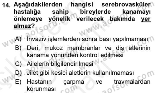 Yaşlılarda Görülebilecek Sorunlar Ve Bakım Hizmetleri Dersi 2018 - 2019 Yılı (Final) Dönem Sonu Sınav Soruları 14. Soru