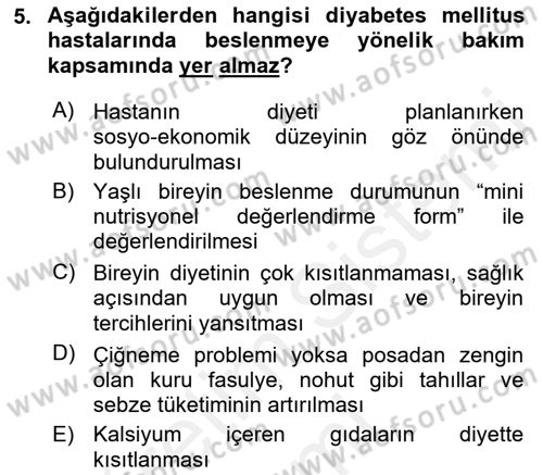 Yaşlılarda Görülebilecek Sorunlar Ve Bakım Hizmetleri Dersi 2018 - 2019 Yılı (Final) Dönem Sonu Sınav Soruları 5. Soru