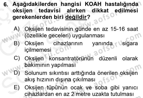 Yaşlılarda Görülebilecek Sorunlar Ve Bakım Hizmetleri Dersi 2018 - 2019 Yılı (Final) Dönem Sonu Sınav Soruları 6. Soru