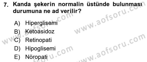 Yaşlılarda Görülebilecek Sorunlar Ve Bakım Hizmetleri Dersi 2018 - 2019 Yılı (Final) Dönem Sonu Sınav Soruları 7. Soru