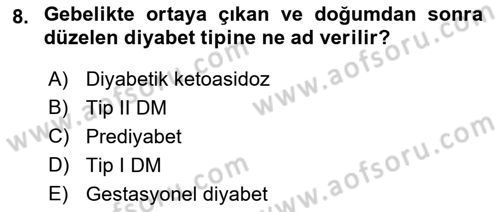 Yaşlılarda Görülebilecek Sorunlar Ve Bakım Hizmetleri Dersi 2018 - 2019 Yılı (Final) Dönem Sonu Sınav Soruları 8. Soru