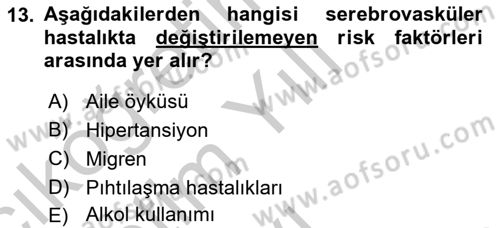 Yaşlılarda Görülebilecek Sorunlar Ve Bakım Hizmetleri Dersi 2018 - 2019 Yılı Yaz Okulu Sınav Soruları 13. Soru