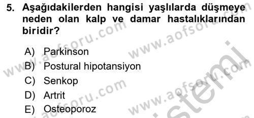 Yaşlılarda Görülebilecek Sorunlar Ve Bakım Hizmetleri Dersi 2018 - 2019 Yılı Yaz Okulu Sınav Soruları 5. Soru