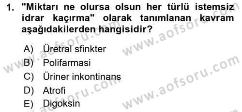 Yaşlılarda Görülebilecek Sorunlar Ve Bakım Hizmetleri Dersi 2021 - 2022 Yılı (Vize) Ara Sınav Soruları 1. Soru