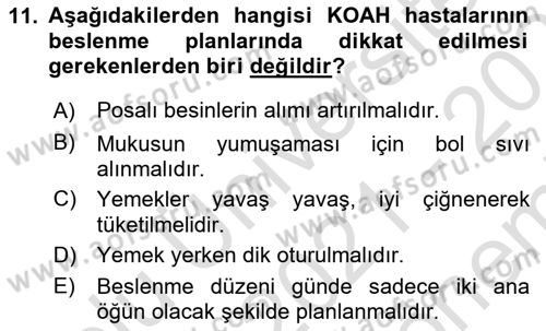 Yaşlılarda Görülebilecek Sorunlar Ve Bakım Hizmetleri Dersi 2021 - 2022 Yılı (Final) Dönem Sonu Sınav Soruları 11. Soru