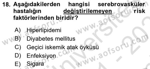 Yaşlılarda Görülebilecek Sorunlar Ve Bakım Hizmetleri Dersi 2021 - 2022 Yılı (Final) Dönem Sonu Sınav Soruları 18. Soru