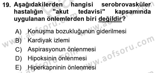 Yaşlılarda Görülebilecek Sorunlar Ve Bakım Hizmetleri Dersi 2021 - 2022 Yılı (Final) Dönem Sonu Sınav Soruları 19. Soru