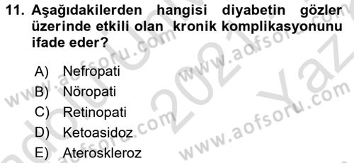 Yaşlılarda Görülebilecek Sorunlar Ve Bakım Hizmetleri Dersi 2021 - 2022 Yılı Yaz Okulu Sınav Soruları 11. Soru