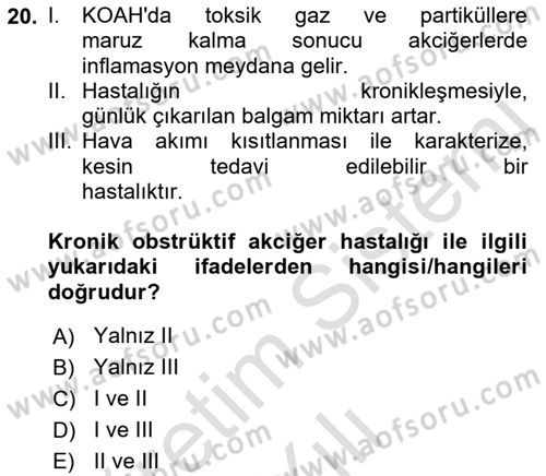 Yaşlılarda Görülebilecek Sorunlar Ve Bakım Hizmetleri Dersi 2021 - 2022 Yılı Yaz Okulu Sınav Soruları 20. Soru