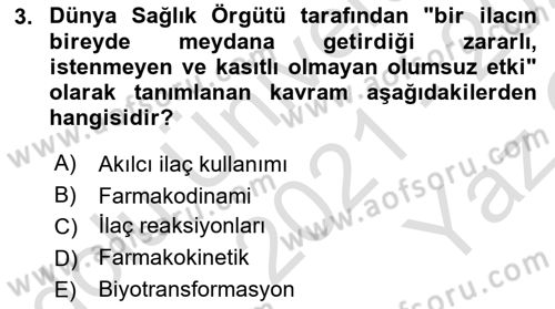 Yaşlılarda Görülebilecek Sorunlar Ve Bakım Hizmetleri Dersi 2021 - 2022 Yılı Yaz Okulu Sınav Soruları 3. Soru