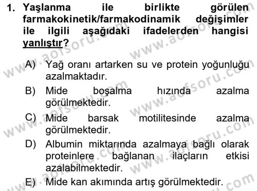Yaşlılarda Görülebilecek Sorunlar Ve Bakım Hizmetleri Dersi 2023 - 2024 Yılı (Vize) Ara Sınav Soruları 1. Soru
