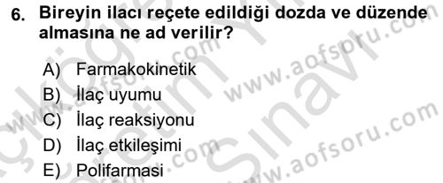 Yaşlılarda Görülebilecek Sorunlar Ve Bakım Hizmetleri Dersi 2023 - 2024 Yılı (Vize) Ara Sınav Soruları 6. Soru