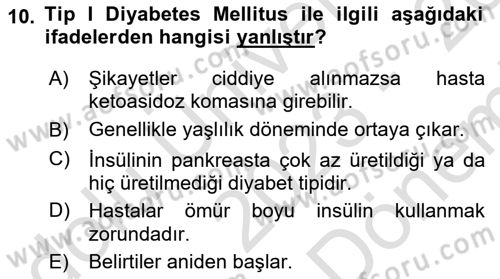 Yaşlılarda Görülebilecek Sorunlar Ve Bakım Hizmetleri Dersi 2023 - 2024 Yılı (Final) Dönem Sonu Sınav Soruları 10. Soru