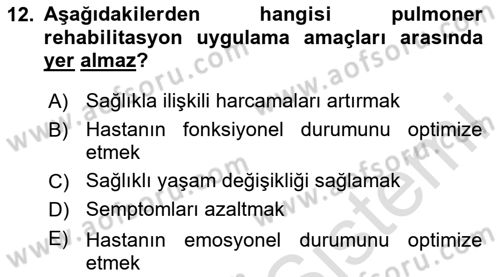 Yaşlılarda Görülebilecek Sorunlar Ve Bakım Hizmetleri Dersi 2023 - 2024 Yılı (Final) Dönem Sonu Sınav Soruları 12. Soru