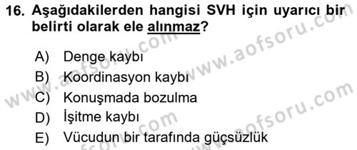 Yaşlılarda Görülebilecek Sorunlar Ve Bakım Hizmetleri Dersi 2023 - 2024 Yılı (Final) Dönem Sonu Sınav Soruları 16. Soru