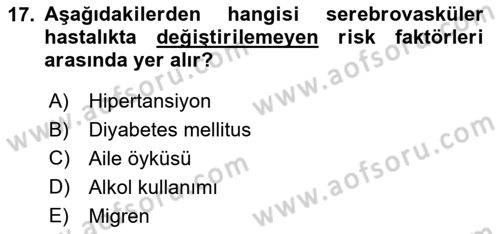 Yaşlılarda Görülebilecek Sorunlar Ve Bakım Hizmetleri Dersi 2023 - 2024 Yılı (Final) Dönem Sonu Sınav Soruları 17. Soru