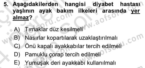 Yaşlılarda Görülebilecek Sorunlar Ve Bakım Hizmetleri Dersi 2023 - 2024 Yılı (Final) Dönem Sonu Sınav Soruları 5. Soru