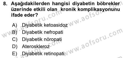 Yaşlılarda Görülebilecek Sorunlar Ve Bakım Hizmetleri Dersi 2023 - 2024 Yılı (Final) Dönem Sonu Sınav Soruları 8. Soru