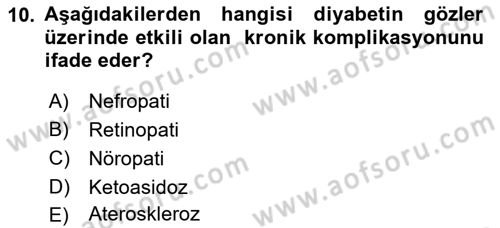 Yaşlılarda Görülebilecek Sorunlar Ve Bakım Hizmetleri Dersi 2023 - 2024 Yılı Yaz Okulu Sınav Soruları 10. Soru