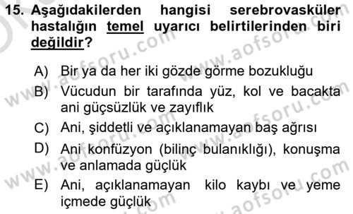 Yaşlılarda Görülebilecek Sorunlar Ve Bakım Hizmetleri Dersi 2023 - 2024 Yılı Yaz Okulu Sınav Soruları 15. Soru