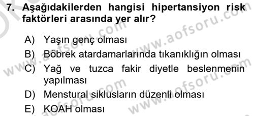 Yaşlılarda Görülebilecek Sorunlar Ve Bakım Hizmetleri Dersi 2023 - 2024 Yılı Yaz Okulu Sınav Soruları 7. Soru