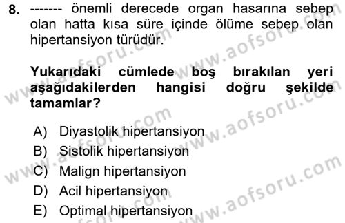Yaşlılarda Görülebilecek Sorunlar Ve Bakım Hizmetleri Dersi 2023 - 2024 Yılı Yaz Okulu Sınav Soruları 8. Soru