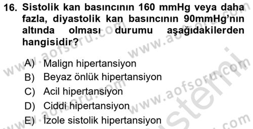 Yaşlılarda Görülebilecek Sorunlar Ve Bakım Hizmetleri Dersi 2025 - 2026 Yılı (Vize) Ara Sınav Soruları 16. Soru