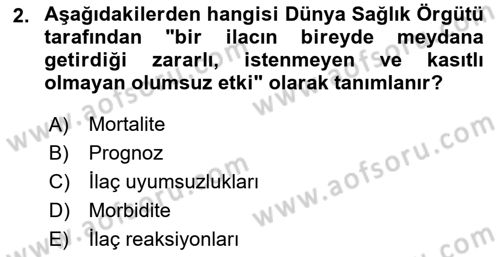 Yaşlılarda Görülebilecek Sorunlar Ve Bakım Hizmetleri Dersi 2025 - 2026 Yılı (Vize) Ara Sınav Soruları 2. Soru