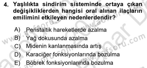 Yaşlılarda Görülebilecek Sorunlar Ve Bakım Hizmetleri Dersi 2025 - 2026 Yılı (Vize) Ara Sınav Soruları 4. Soru