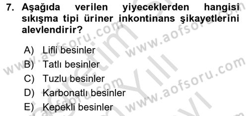 Yaşlılarda Görülebilecek Sorunlar Ve Bakım Hizmetleri Dersi 2025 - 2026 Yılı (Vize) Ara Sınav Soruları 7. Soru