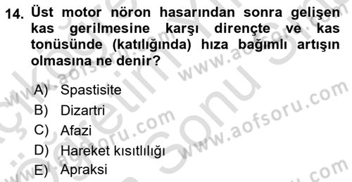 Yaşlılarda Görülebilecek Sorunlar Ve Bakım Hizmetleri Dersi 2025 - 2026 Yılı (Final) Dönem Sonu Sınav Soruları 14. Soru