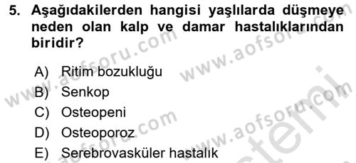 Yaşlılarda Görülebilecek Sorunlar Ve Bakım Hizmetleri Dersi 2025 - 2026 Yılı (Final) Dönem Sonu Sınav Soruları 5. Soru