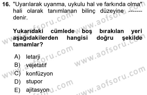 Yaşlılarda Görülebilecek Sorunlar Ve Bakım Hizmetleri Dersi 2025 - 2026 Yılı Yaz Okulu Sınav Soruları 16. Soru