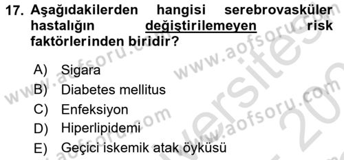 Yaşlılarda Görülebilecek Sorunlar Ve Bakım Hizmetleri Dersi 2025 - 2026 Yılı Yaz Okulu Sınav Soruları 17. Soru