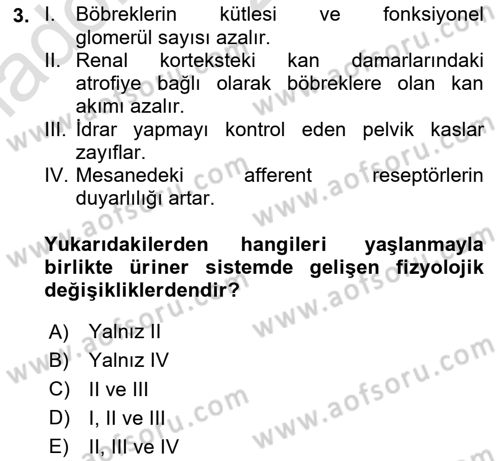 Yaşlılarda Görülebilecek Sorunlar Ve Bakım Hizmetleri Dersi 2025 - 2026 Yılı Yaz Okulu Sınav Soruları 3. Soru