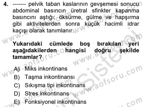 Yaşlılarda Görülebilecek Sorunlar Ve Bakım Hizmetleri Dersi 2025 - 2026 Yılı Yaz Okulu Sınav Soruları 4. Soru