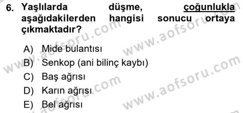 Yaşlılarda Görülebilecek Sorunlar Ve Bakım Hizmetleri Dersi 2025 - 2026 Yılı Yaz Okulu Sınav Soruları 6. Soru