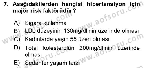 Yaşlılarda Görülebilecek Sorunlar Ve Bakım Hizmetleri Dersi 2025 - 2026 Yılı Yaz Okulu Sınav Soruları 7. Soru