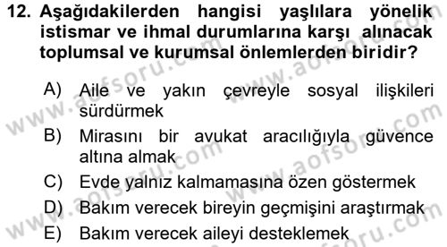 Psiko-Sosyal Rehabilitasyon Dersi 2016 - 2017 Yılı 3 Ders Sınav Soruları 12. Soru