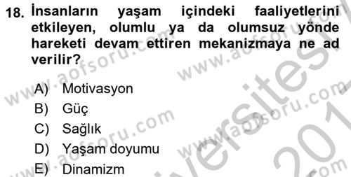Psiko-Sosyal Rehabilitasyon Dersi 2016 - 2017 Yılı 3 Ders Sınav Soruları 18. Soru